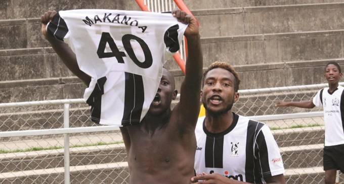 Highlanders striker Tinashe Makanda celebrates his opening goal