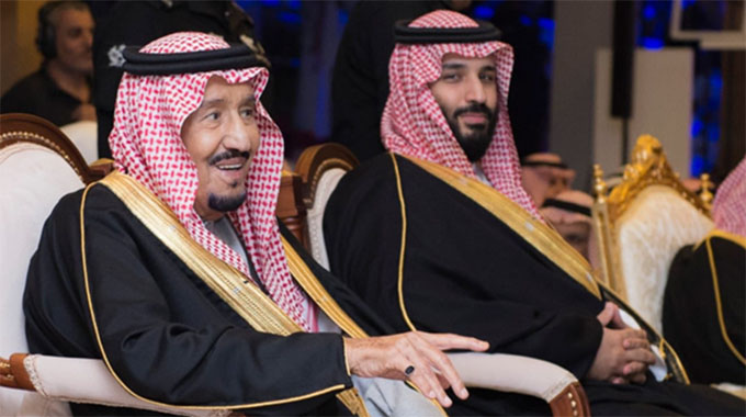 Saudi Arabia's King Salman and his son Crown Prince Mohammed bin Salman open the king's domestic tour, November 6, 2018, in Qassim, in a photo posted to Twitter by Saudi Arabia's state-run news organisation SPA.
