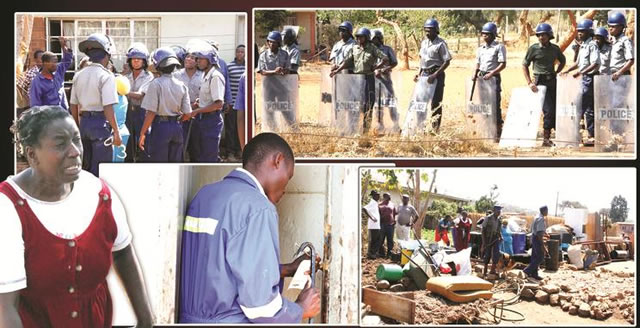 File picture from 2014 showing skirmishes at Westgate Compound in Bulawayo. Police reinforcements with vicious dogs had to be called in twice to evict about 50 families from the National Railways of Zimbabwe (NRZ)-owned facility.