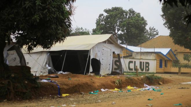 Protesters ransacked the Ebola assessment centre and took chairs and tables