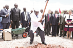 New City boost… Mnangagwa launches 650-seater new Parliament building project President Mnangagwa digs the foundation of the new Parliament building at a groundbreaking ceremony, while Vice Presidents Constantino Chiwenga (4th right) and Kembo Mohadi (2nd left), China’s Acting Ambassador to Zimbabwe Cde Zhao Baogang, Cabinet Ministers and Government officials look on in Mt Hamptden yesterday. (Picture by Justin Mutenda)