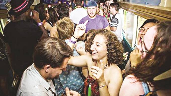 Revellers on the carnival train