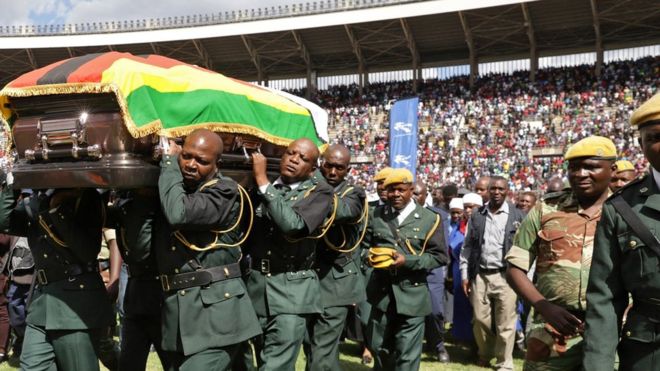 Mtukudzi's coffin was taken on a funeral procession through the national stadium