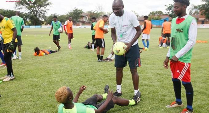 Callisto Pasuwa takes out-of-contract footballers through their paces at a training camp in Bulawayo