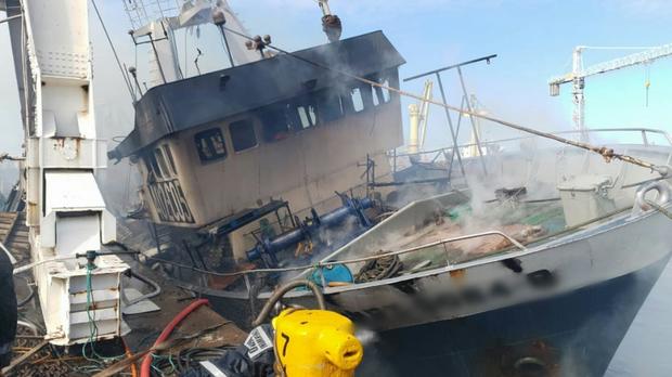 Six people were killed after a fishing vessel caught fire in Durban harbour on Thursday. Picture: Supplied/Rescue Care
