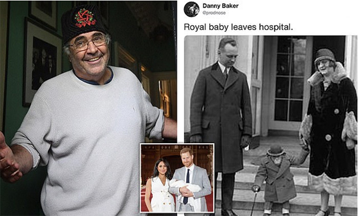 Danny Baker (pictured top, at home last week) was sacked from BBC Radio 5 Live on Thursday after tweeting a joke about the Duke and Duchess of Sussex’s (bottom left) son featuring a picture of a chimpanzee. The gag sparked fury online, with many branding it racist, and Baker quickly deleted the tweet (bottom right) and described it as a 'stupid unthinking gag'.