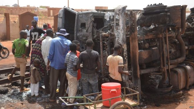 People had gathered to collect fuel from the tanker when it exploded