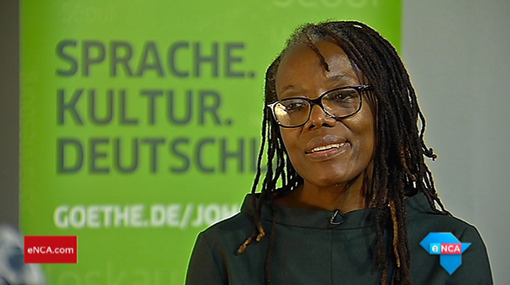 Tsitsi Dangarembga during an appearance on eNCA in South Africa