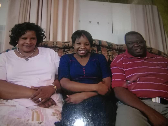 Vimbai Tsvangirai Java (centre) with her kate parents Susan and Morgan Tsvangirai