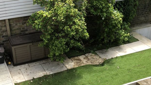The force of the body falling from a commercial aeroplane dented paving slabs in a garden in Clapham