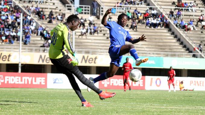 Evans Katema (right) in action for Dynamos