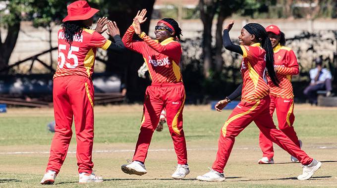 Lady Chevrons celebrate a wicket in this file picture
