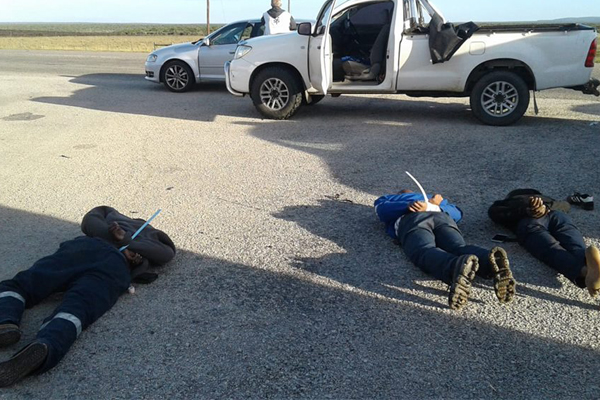 File picture of three suspects arrested over theft of cell phone tower batteries (Photo by South African Police Service: SAPS)