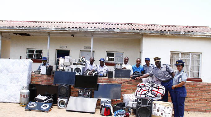 Police show some of the recovered property at Luveve Police Station in Bulawayo on
