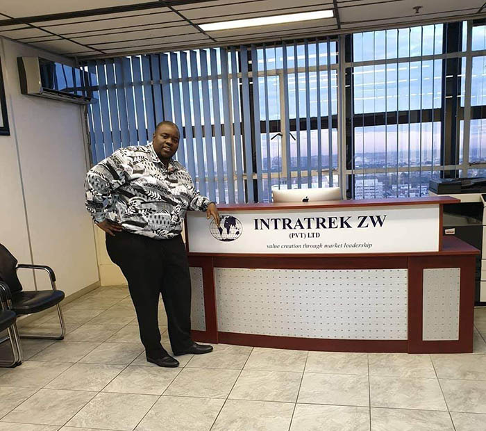 Wicknell Chivayo inside the Intratrek Zimbabwe offices in Harare