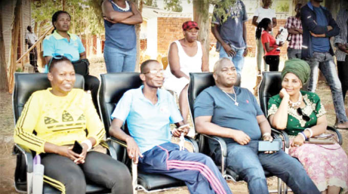 From left: Ranl treasurer Jocelyn Muchenje; secretary general Moses Gukurume; Glow Petroleum managing director and sponsor, Aaron Chinhara and Ranl chairperson Melody Garikai follow proceedings during the Correctional Services Queens and ZDF Queens match at Chikurubi Grounds on Saturday
