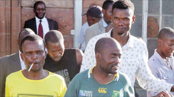 The armed robbery gang after their court appearance in Bulawayo yesterday