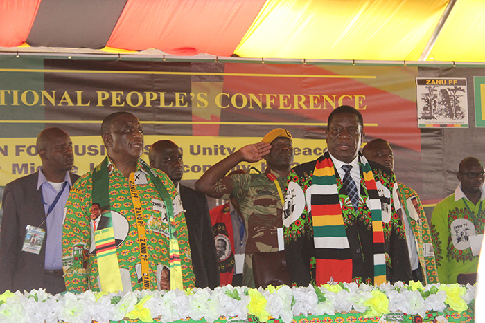 President Emmerson Mnangagwa (right) at the Zanu PF conference