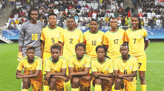 THE DARLINGS OF ZIMBABWEAN FOOTBALL . . . The Mighty Warriors team that made history by becoming the first team from this country to qualify for the Olympic Games in Rio de Janeiro, Brazil, in 2016 (standing from left) Lindiwe Magwede, Emmaculate Msipa, Lynett Mutokuto, Marjory Nyaumwe, Kudakwashe Bhasopo, Rudo Neshamba, (crouching from left) Eunice Chibanda, Sheila Makoto, Rutendo Makore, Nobuhle Majika and Talent Mandaza
