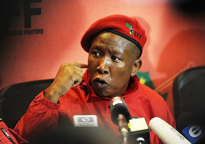 Economic Freedom Fighters leader Julius Malema addresses the media. (Picture by News24.com)