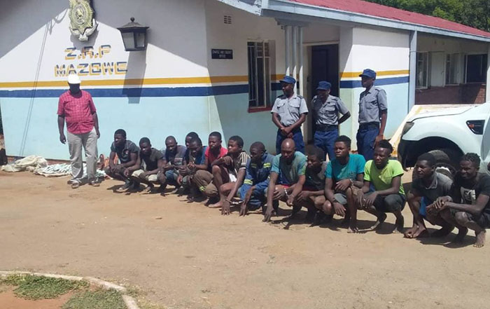 File picture of illegal miners arrested by police and then paraded at ZRP Mazowe