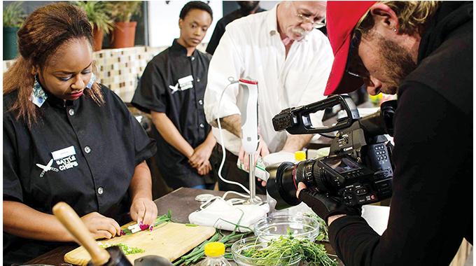 Filming on the set of Zimbabwe’s award-winning film Cook Off