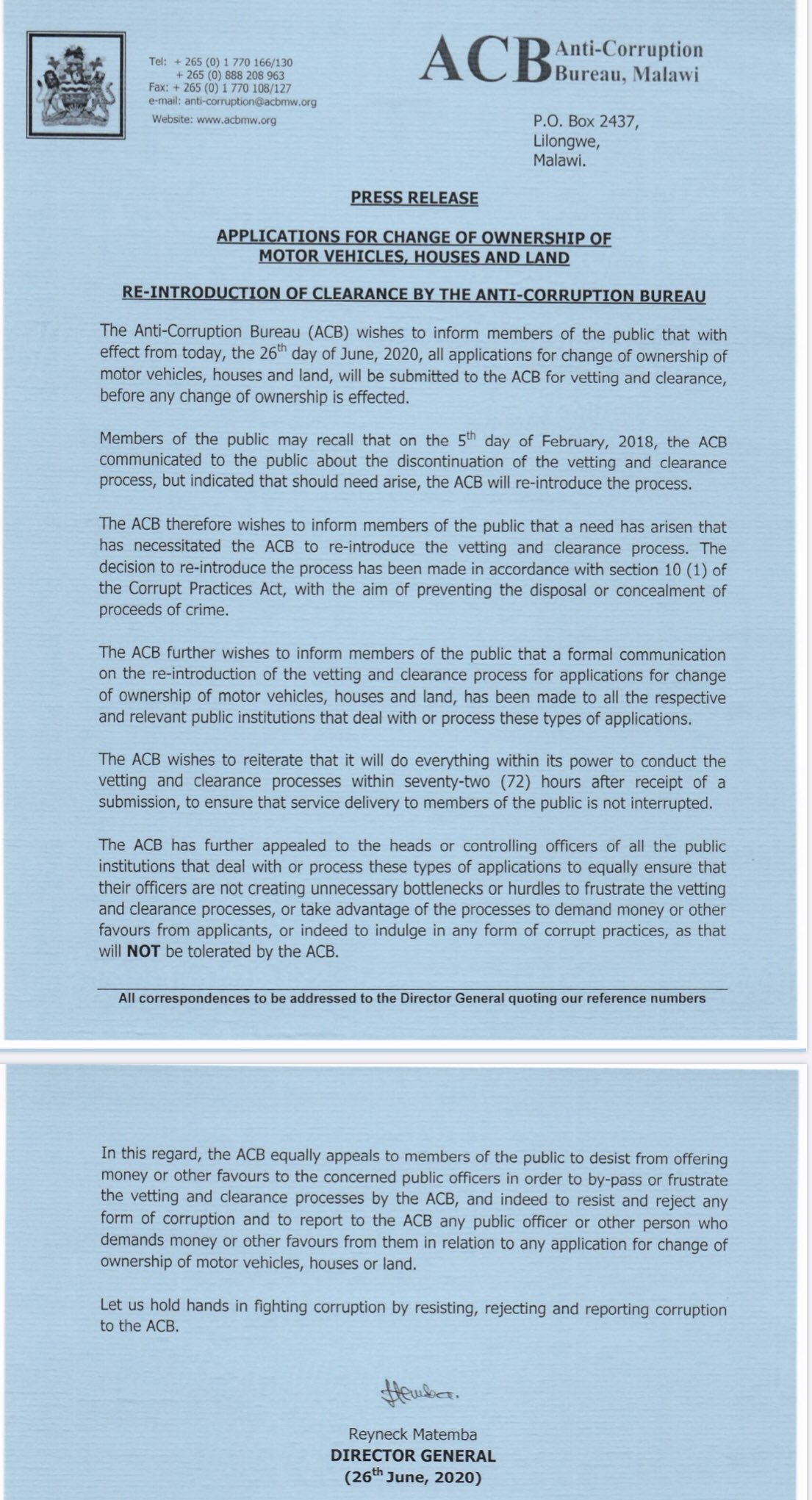 Malawi’s Anti-Corruption Bureau