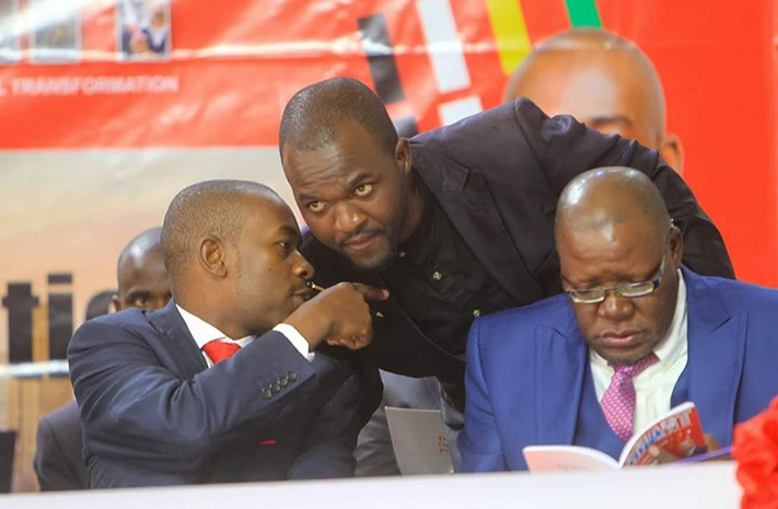 The late Patson Dzamara seen here with opposition MDC Alliance president Nelson Chamisa and his deputy Tendai Biti