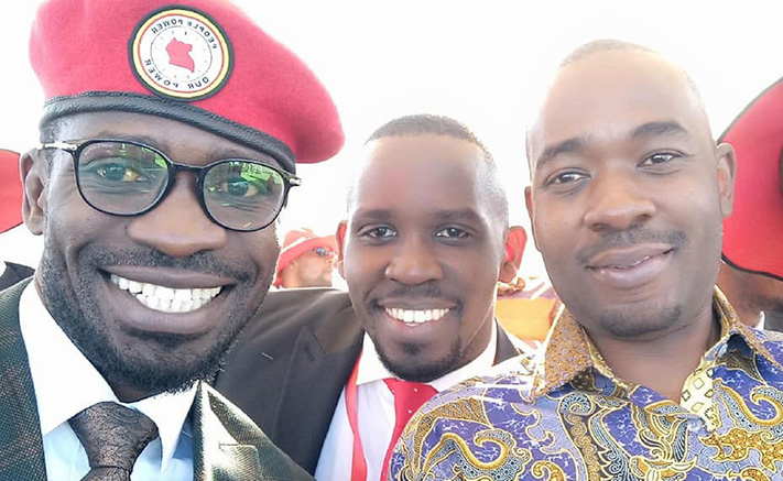 Bobi Wine (left) seen here with Nelson Chamisa (right)