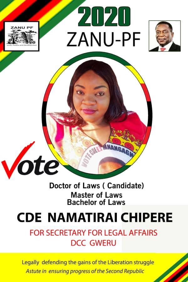 A Gweru prosecutor, Namatirai Chipere has controversially and unconstitutionally thrown her name as a candidate in the upcoming Zanu PF District Coordinating Committee elections, Nehanda Radio can reveal.