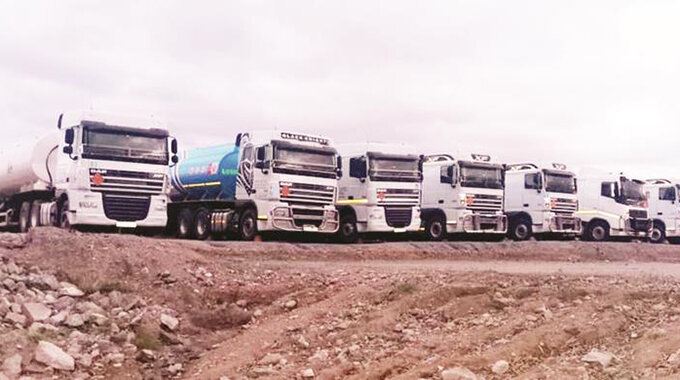 Haulage trucks impounded by Zimra for smuggling fuel at Beitbridge Border Post yesterday. — Picture: Thupeyo Muleya
