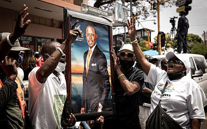 Members of the Enlightened Christian Gathering (ECG) came out in support of self-proclaimed prophet, Shepherd Bushiri, and his wife Mary Bushiri, who appeared at the Pretoria Magistrates Court on 21 October 2020 on fraud and money laundering charges. (Picture: Xanderleigh Dookey/EWN)