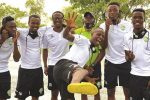 FC Platinum arrive in Tanzania to face Simba in C/League THE HAPPY PEOPLE. . . FC Platinum players and their goalkeepers’ coach, Tembo Chuma, are celebrating their team’s victory in the first leg of their Champions League preliminary round tie against Costa do Sol of Mozambique