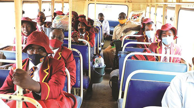 Mazowe High School pupils ready for departure from Harare yesterday