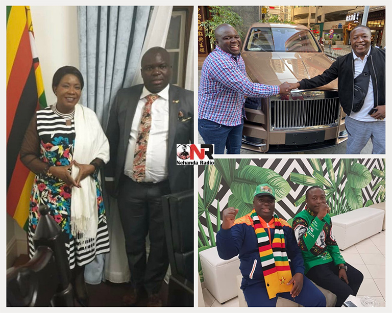 Drax International representative Delish Nguwaya seen here with First Lady Auxillia Mnangagwa and in other pictures with Mnangagwa's son Collins