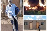 The house that Ubuntu built The Phiri homestead goes up in flames (top right) and Mr Lewis Phiri outside his new house (bottom right)