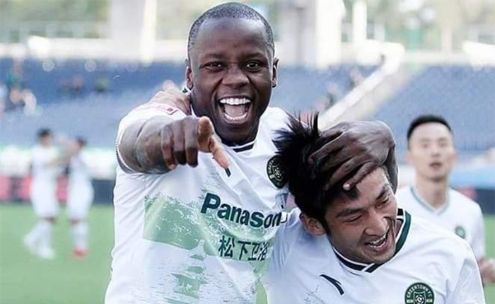 AGELESS Sniper...Zimbabwe international striker, Nyasha Mushekwi, celebrates after starting the new China League One season in style,with a brace as he helped Zhejiang Greentown to a 4-0 win over Zibo.