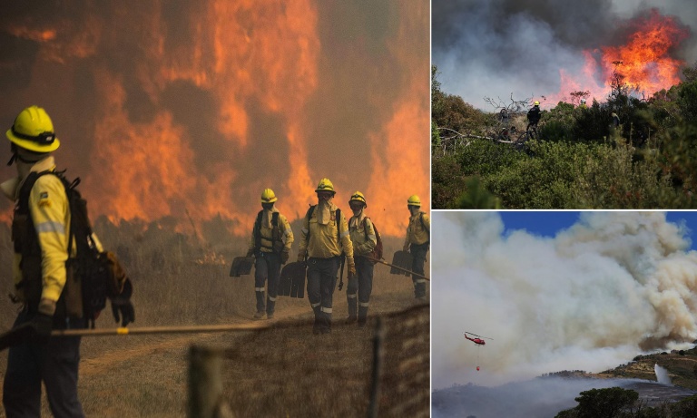 A wildfire on the slopes of South Africa's Table Mountain has spread to the nearby University of Cape Town campus, forcing the evacuation of hundreds of students, officials say.