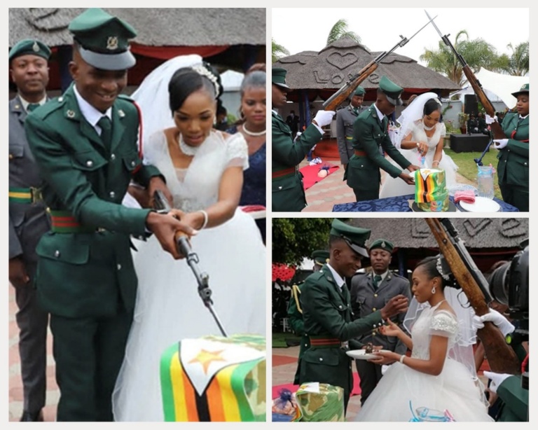 Zimbabwe National Army Private Artwell Nkomo and his wife Mrs Ntombizile Nkomo at their wedding ceremony held at a local garden in Bulawayo.