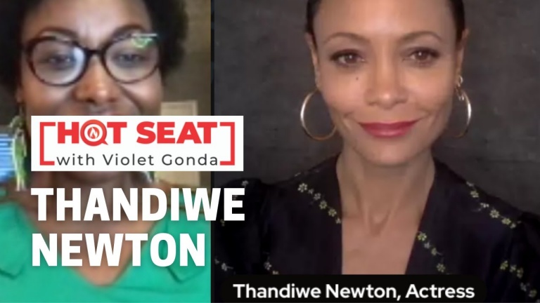 British actress Thandiwe Newton formerly known as Thandie Newton set down on journalist Violet Gonda’s Hot Seat show