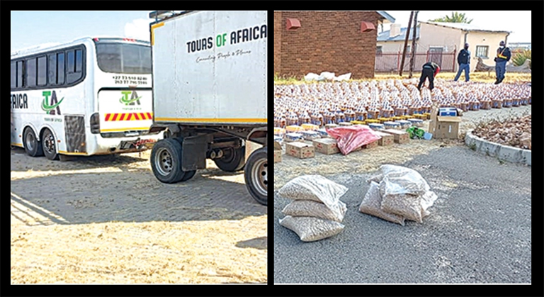 South African police seized smuggled goods on a Zimbabwean bus in Polokwane recently