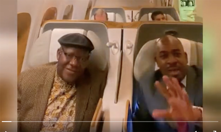 Tendai Biti and Nelson Chamisa aboard a plane to Zambia on Monday