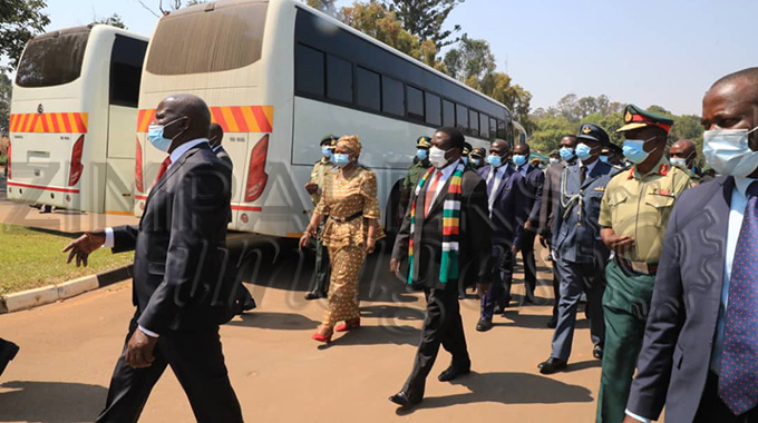 President Mnangagwa hands over buses to uniformed forces at State House this morning