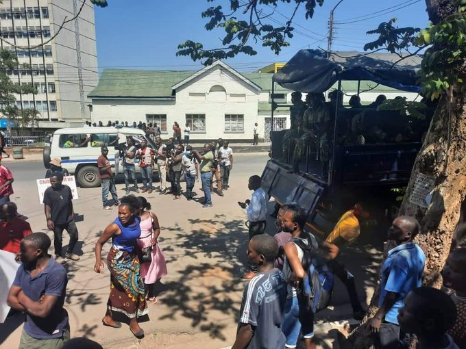 Chaos erupted in downtown Blantyre, #Malawi after Police fired teargas to disperse two opposing groups that clashed during anti-government protests early this morning. ( Picture by Jack McBrams )