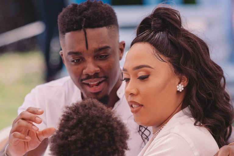 Tino Chinyani and Simz Ngema seen together at a baby dedication ceremony for their son Kemo.