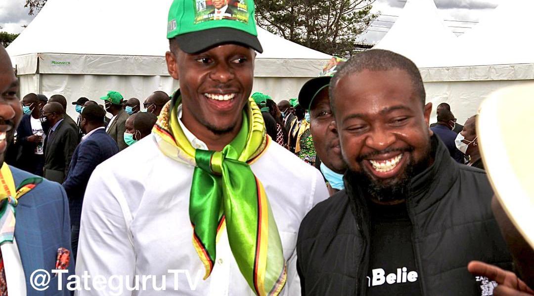 Late former President Robert Mugabe's eldest son Robert Jnr attended a Zanu-PF rally in Chitungwiza and is seen here with one of President Emmerson Mnangagwa's sons.