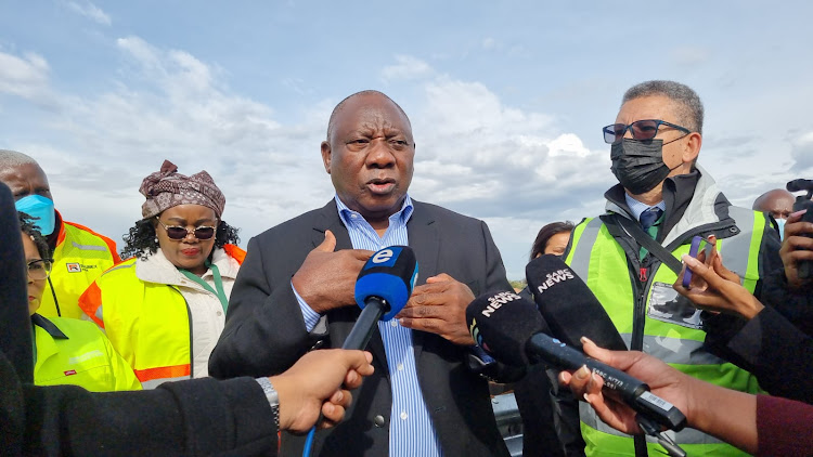 President Cyril Ramaphosa speaks to journalists before his imbizo in the Free State on April 9 2022. (Image: Amanda Khoza for TimesLive)