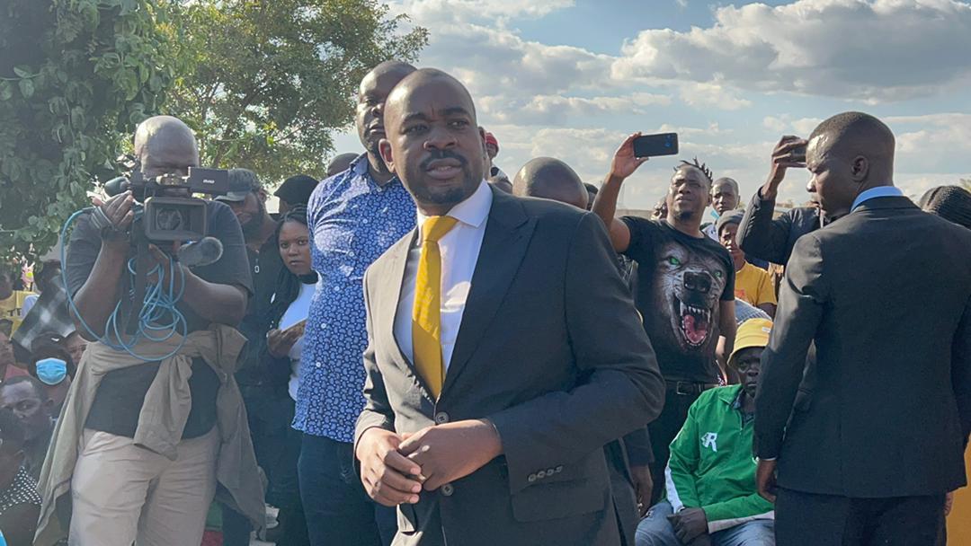 Nelson Chamisa addressing mourners at the funeral of a party member Moreblessing Ali who was abducted by suspected Zanu-PF thugs and found murdered after more than two weeks.