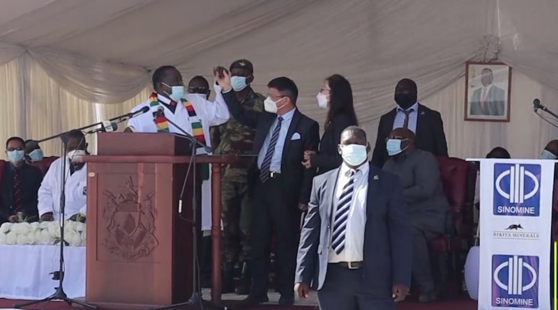 President Emmerson Mnangagwa during a ground-breaking ceremony for a beneficiation plant to be built at the Bikita Minerals mine by Sinomine Resources Group after an injection of US$200m into the venture.