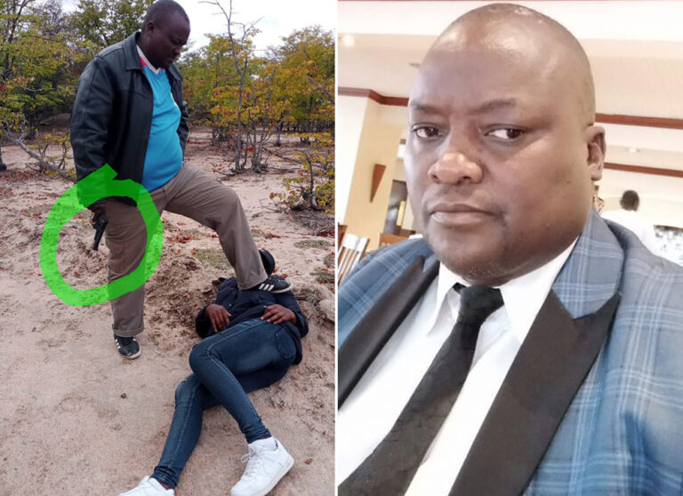 A crazed Zanu PF MP, Soul Ncube (Matobo South) was photographed stepping on a woman's breast while armed with a gun.
